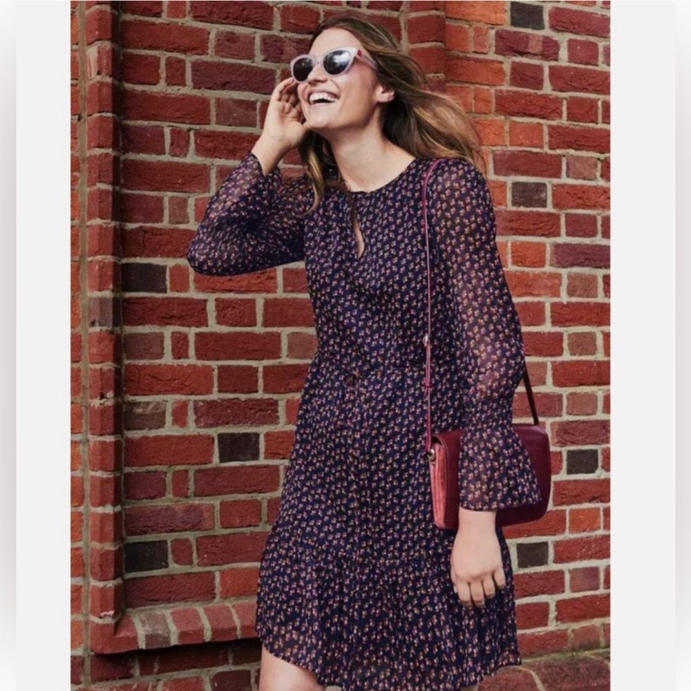 Boden | Navy Petal Pattern Libby Dress, 16 Long